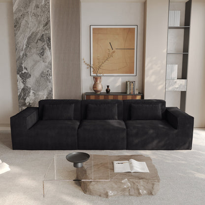 118 Modular Sofa Sectional Couch with Movable Fabric Cover & 3 Pillows, Comfy 3-Seater Corduroy Fabric Couch