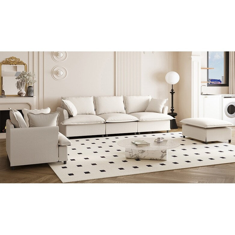 3 Piece Living Room Sofa Set,Modular L Shaped Chenille Sectional Couch,Upholstered 3 Seater Sofa & Armchair & Movable Ottoman