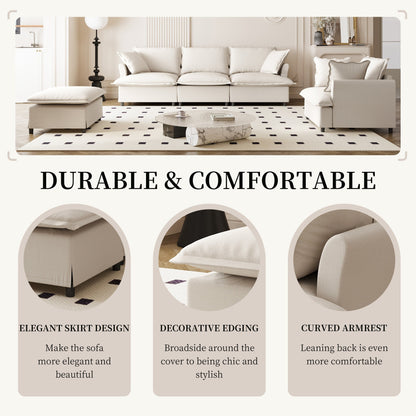 3 Piece Living Room Sofa Set,Modular L Shaped Chenille Sectional Couch,Upholstered 3 Seater Sofa & Armchair & Movable Ottoman