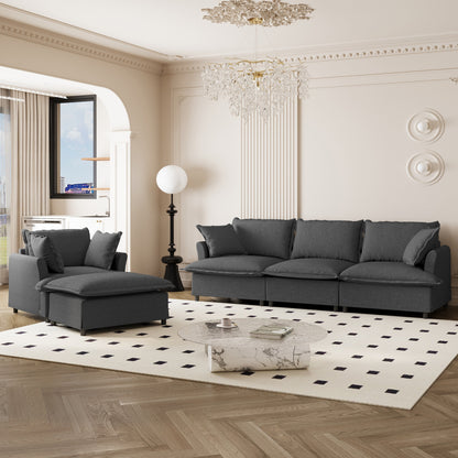 3 Piece Living Room Sofa Set,Modular L Shaped Chenille Sectional Couch,Upholstered 3 Seater Sofa & Armchair & Movable Ottoman