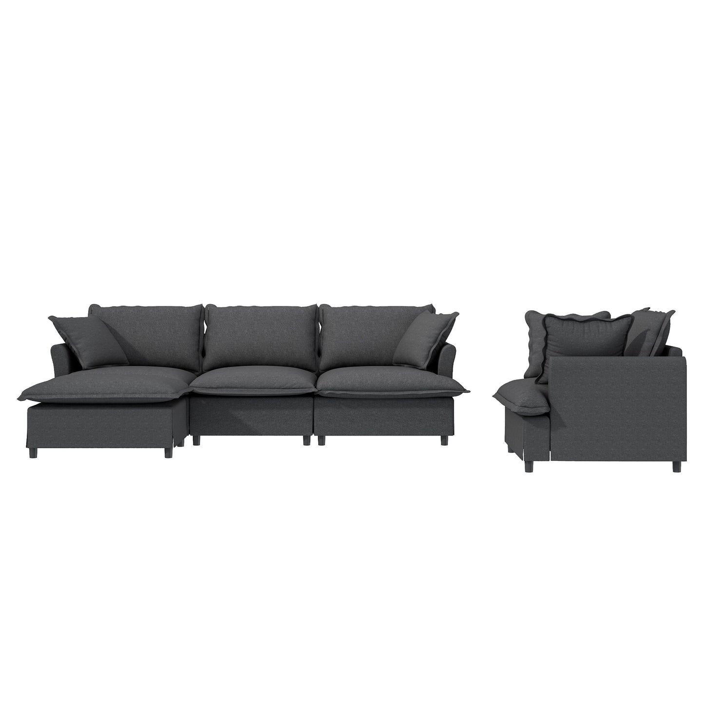 3 Piece Living Room Sofa Set,Modular L Shaped Chenille Sectional Couch,Upholstered 3 Seater Sofa & Armchair & Movable Ottoman