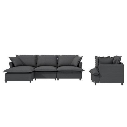 3 Piece Living Room Sofa Set,Modular L Shaped Chenille Sectional Couch,Upholstered 3 Seater Sofa & Armchair & Movable Ottoman