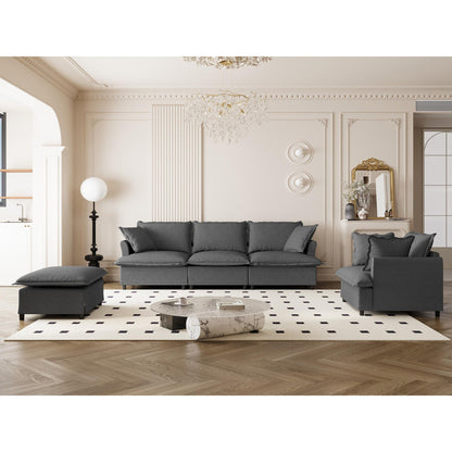 3 Piece Living Room Sofa Set,Modular L Shaped Chenille Sectional Couch,Upholstered 3 Seater Sofa & Armchair & Movable Ottoman