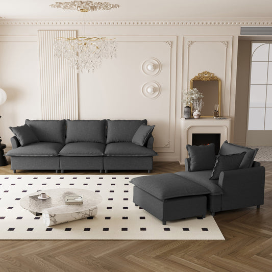 3 Piece Living Room Sofa Set,Modular L Shaped Chenille Sectional Couch,Upholstered 3 Seater Sofa & Armchair & Movable Ottoman