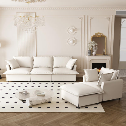 3 Piece Living Room Sofa Set,Modular L Shaped Chenille Sectional Couch,Upholstered 3 Seater Sofa & Armchair & Movable Ottoman