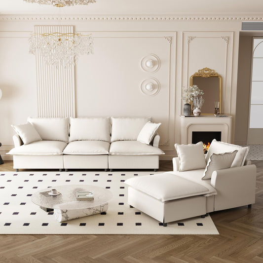3 Piece Living Room Sofa Set,Modular L Shaped Chenille Sectional Couch,Upholstered 3 Seater Sofa & Armchair & Movable Ottoman