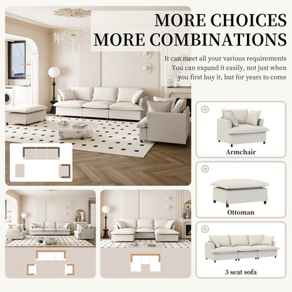 3 Piece Living Room Sofa Set,Modular L Shaped Chenille Sectional Couch,Upholstered 3 Seater Sofa & Armchair & Movable Ottoman