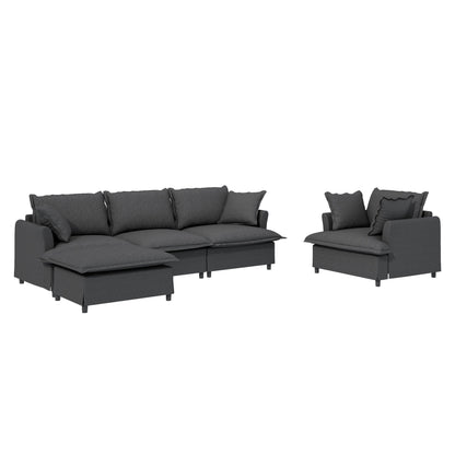 3 Piece Living Room Sofa Set,Modular L Shaped Chenille Sectional Couch,Upholstered 3 Seater Sofa & Armchair & Movable Ottoman