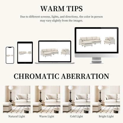 3 Piece Living Room Sofa Set,Modular L Shaped Chenille Sectional Couch,Upholstered 3 Seater Sofa & Armchair & Movable Ottoman