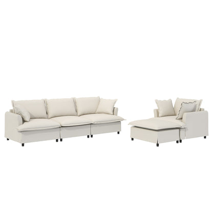 3 Piece Living Room Sofa Set,Modular L Shaped Chenille Sectional Couch,Upholstered 3 Seater Sofa & Armchair & Movable Ottoman