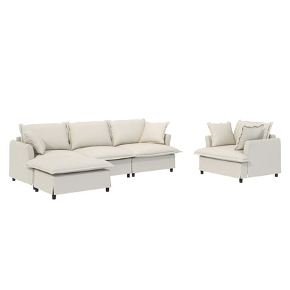 3 Piece Living Room Sofa Set,Modular L Shaped Chenille Sectional Couch,Upholstered 3 Seater Sofa & Armchair & Movable Ottoman