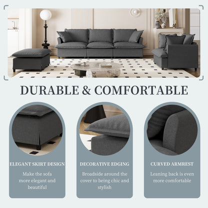 3 Piece Living Room Sofa Set,Modular L Shaped Chenille Sectional Couch,Upholstered 3 Seater Sofa & Armchair & Movable Ottoman