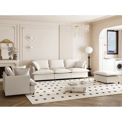 3 Piece Living Room Sofa Set,Modular L Shaped Chenille Sectional Couch,Upholstered 3 Seater Sofa & Armchair & Movable Ottoman