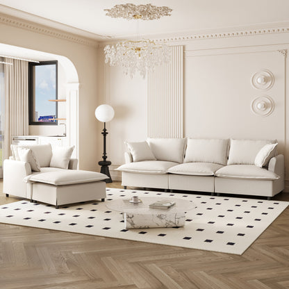 3 Piece Living Room Sofa Set,Modular L Shaped Chenille Sectional Couch,Upholstered 3 Seater Sofa & Armchair & Movable Ottoman