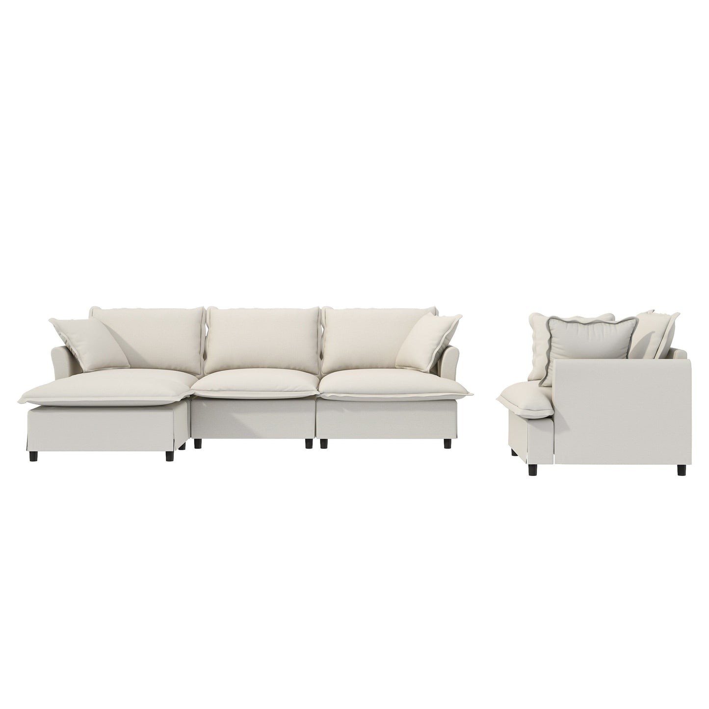 3 Piece Living Room Sofa Set,Modular L Shaped Chenille Sectional Couch,Upholstered 3 Seater Sofa & Armchair & Movable Ottoman