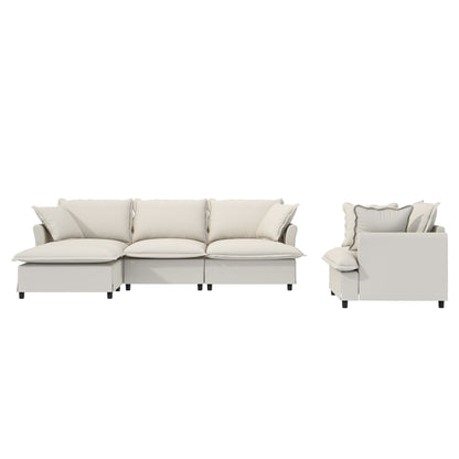 3 Piece Living Room Sofa Set,Modular L Shaped Chenille Sectional Couch,Upholstered 3 Seater Sofa & Armchair & Movable Ottoman