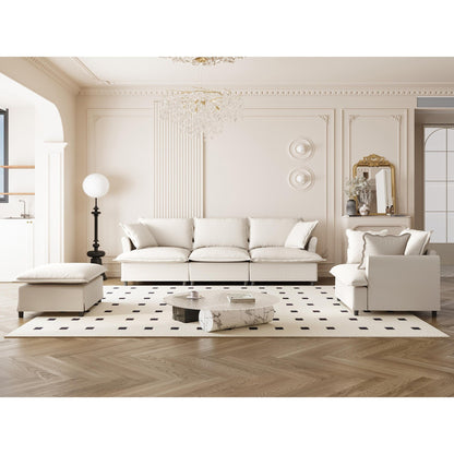 3 Piece Living Room Sofa Set,Modular L Shaped Chenille Sectional Couch,Upholstered 3 Seater Sofa & Armchair & Movable Ottoman