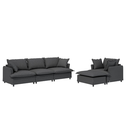 3 Piece Living Room Sofa Set,Modular L Shaped Chenille Sectional Couch,Upholstered 3 Seater Sofa & Armchair & Movable Ottoman
