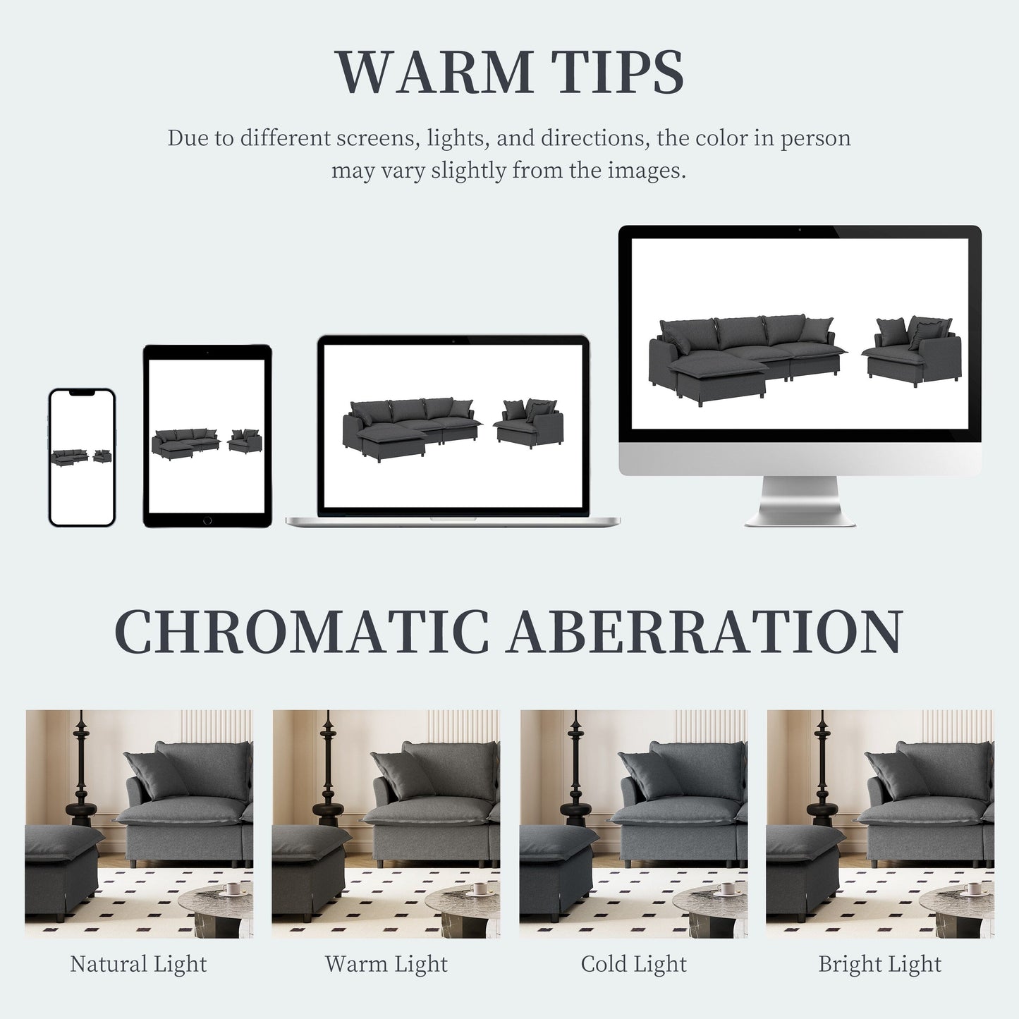 3 Piece Living Room Sofa Set,Modular L Shaped Chenille Sectional Couch,Upholstered 3 Seater Sofa & Armchair & Movable Ottoman
