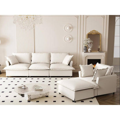 3 Piece Living Room Sofa Set,Modular L Shaped Chenille Sectional Couch,Upholstered 3 Seater Sofa & Armchair & Movable Ottoman