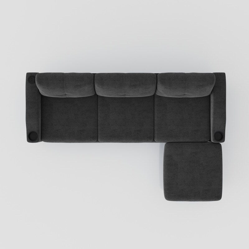3-Seat Combo L-Shaped Sofa with Storage Cabinet Footstool For Living Room, Dark Grey