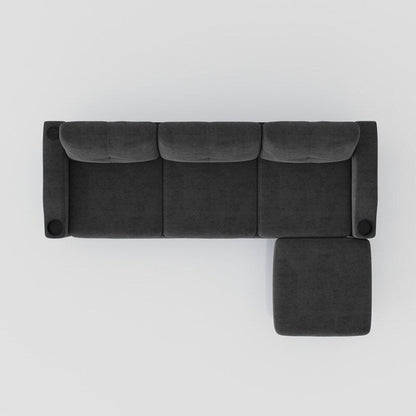 3-Seat Combo L-Shaped Sofa with Storage Cabinet Footstool For Living Room, Dark Grey