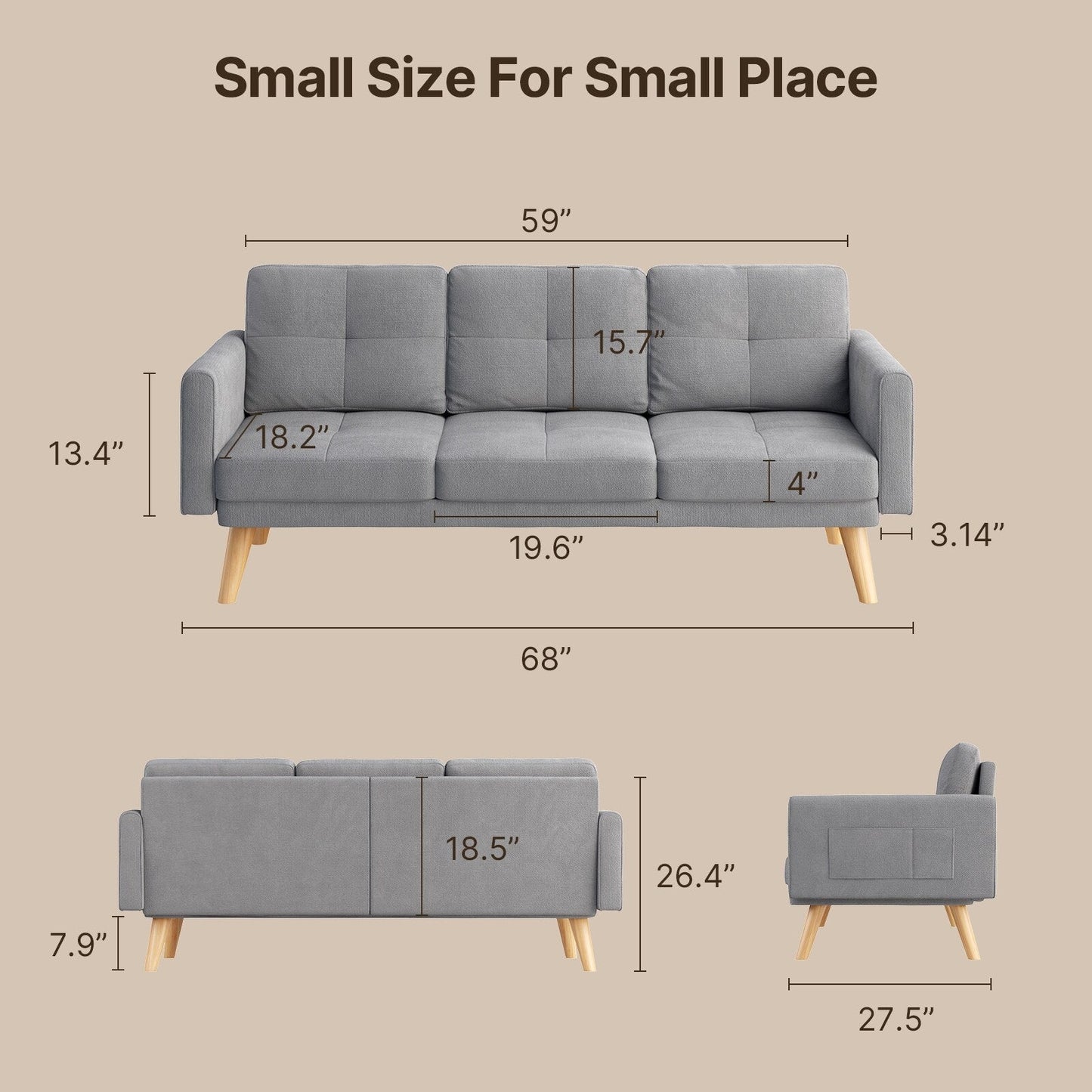 3 Seater Upholstered Living Room Sleeper Sofa, Recliner Sofa Bed with Backrest
