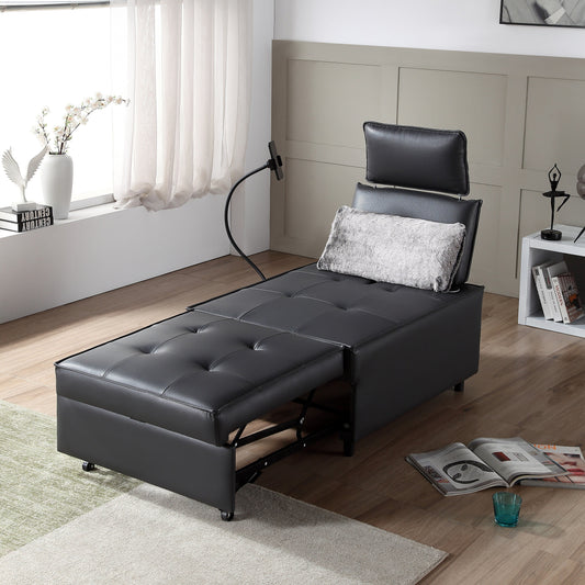 3-in-1 Convertible Chair Bed Adjustable Sofa Reclining Lounge with Bluetooth Speakers, USB Ports and Soft Pillow