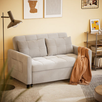 3-in-1 Convertible Sofa Bed Lounger Chaise Loveseat with Pull-up Bed, Velvet / cloth