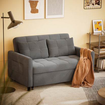 3-in-1 Convertible Sofa Bed Lounger Chaise Loveseat with Pull-up Bed, Velvet / cloth