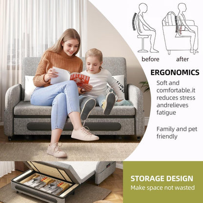 4 in 1 Convertible Sofa Bed with Hidden Storage Modern Sleeper Chair for Small Spaces, Dorms, and Home Offices