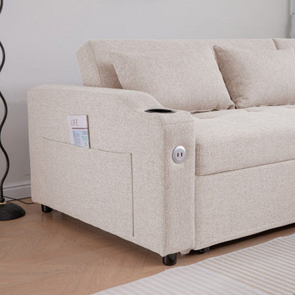 3 in 1 Pull Out Couch Bed Sofa Bed with USB Ports & Cup Holders