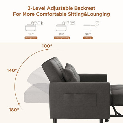 3 in 1 Pull Out Sleeper Sofa Bed, Convertible Modern Adjustable Upholstered Sleeper Chair Sofa
