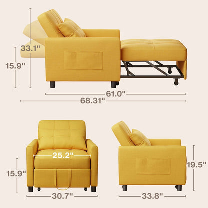3 in 1 Pull Out Sleeper Sofa Bed, Convertible Modern Adjustable Upholstered Sleeper Chair Sofa