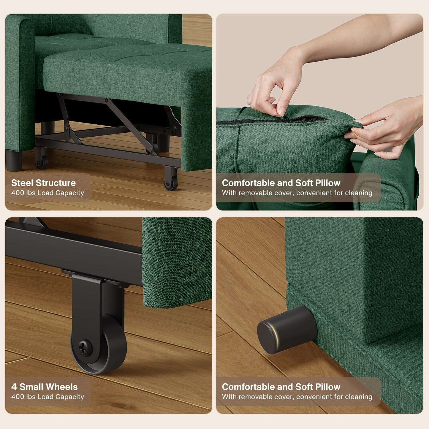 3 in 1 Pull Out Sleeper Sofa Bed, Convertible Modern Adjustable Upholstered Sleeper Chair Sofa