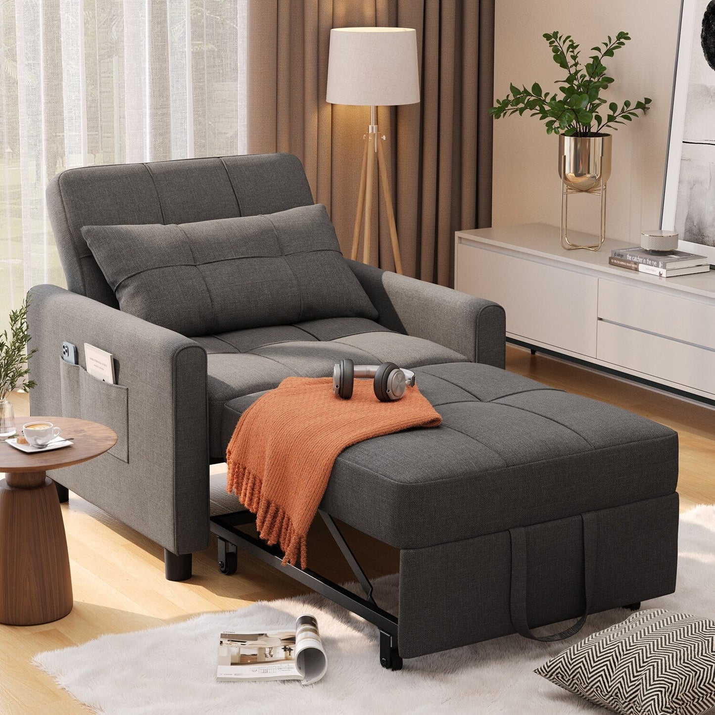 3 in 1 Pull Out Sleeper Sofa Bed, Convertible Modern Adjustable Upholstered Sleeper Chair Sofa