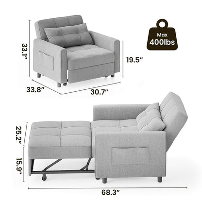 3 in 1 Pull Out Sleeper Sofa Bed, Convertible Modern Adjustable Upholstered Sleeper Chair Sofa