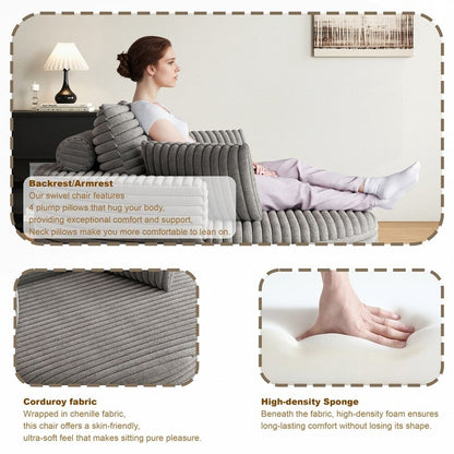 360 Degree Swivel Chair Corduroy Chenille Foam Single Sofa