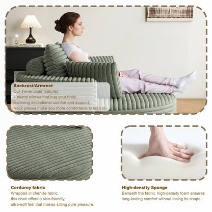 360 Degree Swivel Chair Corduroy Chenille Foam Single Sofa
