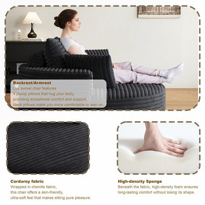 360 Degree Swivel Chair Corduroy Chenille Foam Single Sofa