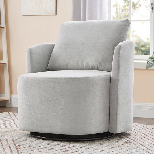 360Â° Swivel Chair, Chenille Barrel Armchair, Curved Design Lounge Chair Upholstered Swivel Sofa Chair for Living Room