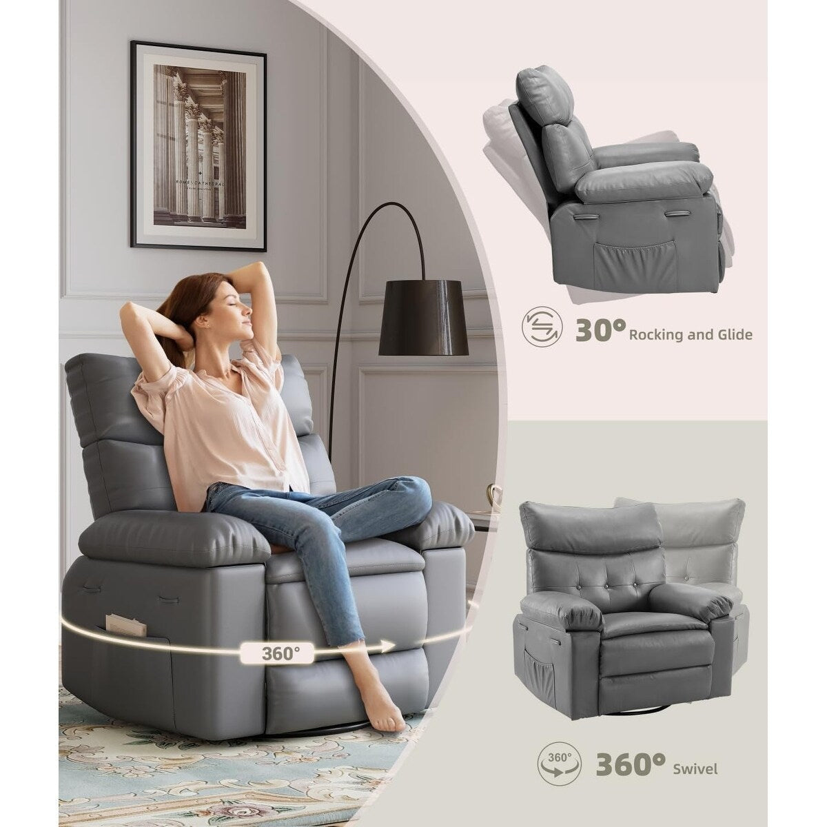 360° Swivel Oversized Recliner Chairs with Heat and Massage - Lazy Recliner Chair
