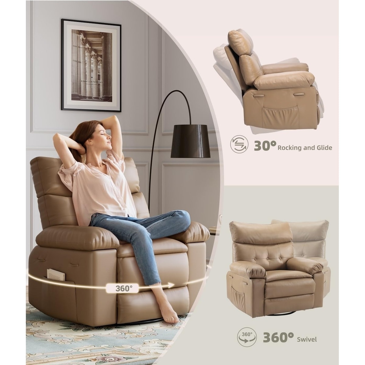 360° Swivel Oversized Recliner Chairs with Heat and Massage - Lazy Recliner Chair