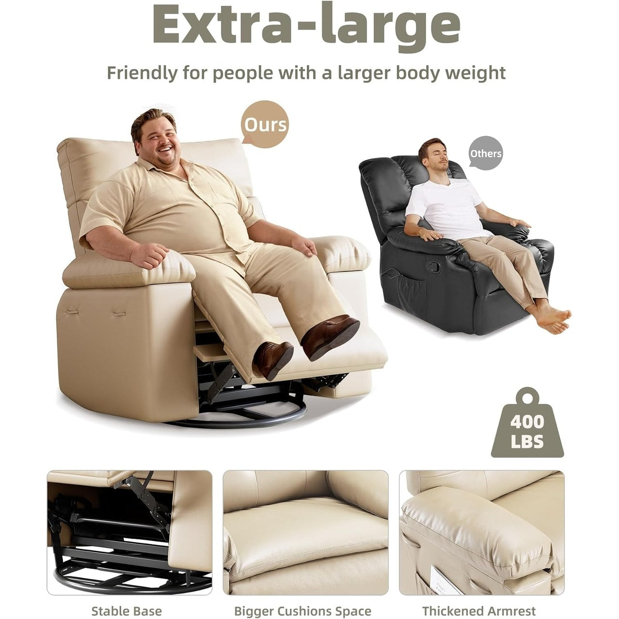 360° Swivel Oversized Recliner Chairs with Heat and Massage - Lazy Recliner Chair