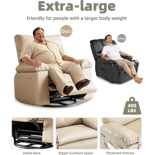360° Swivel Oversized Recliner Chairs with Heat and Massage - Lazy Recliner Chair