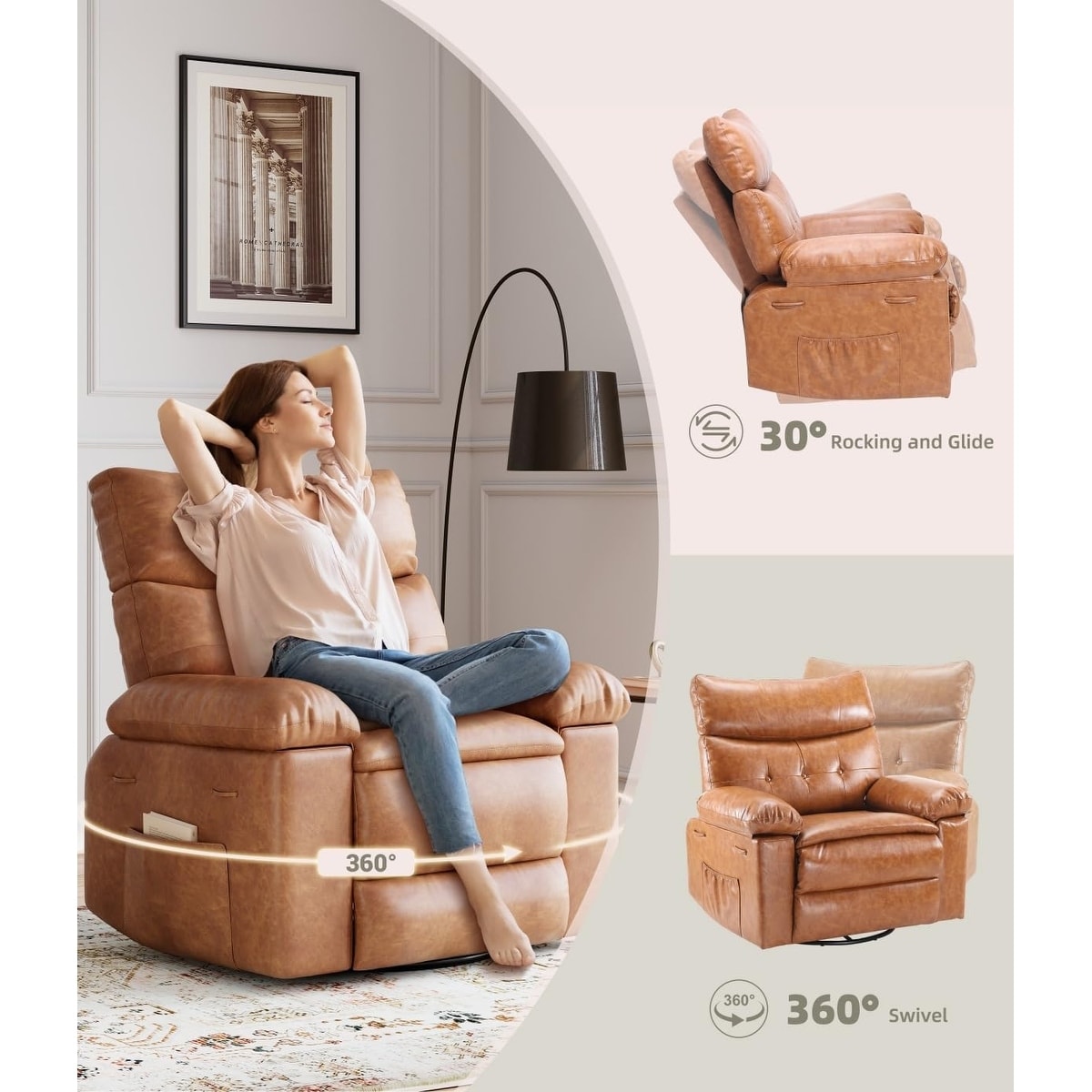 360° Swivel Oversized Recliner Chairs with Heat and Massage - Lazy Recliner Chair