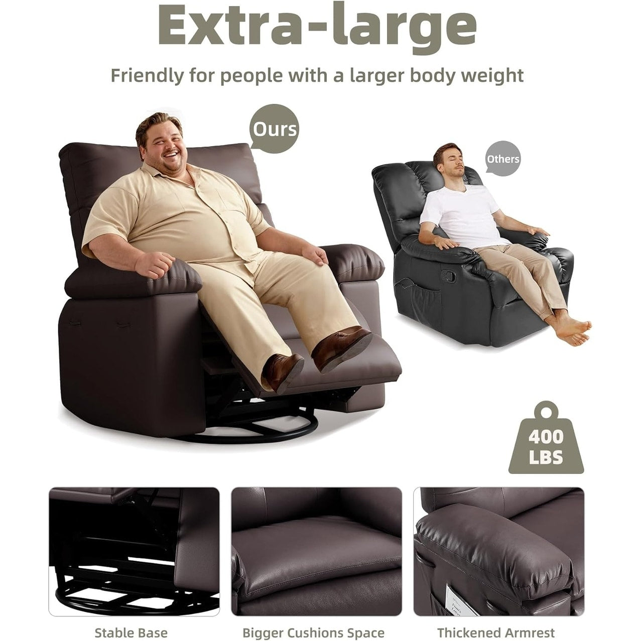 360° Swivel Oversized Recliner Chairs with Heat and Massage - Lazy Recliner Chair