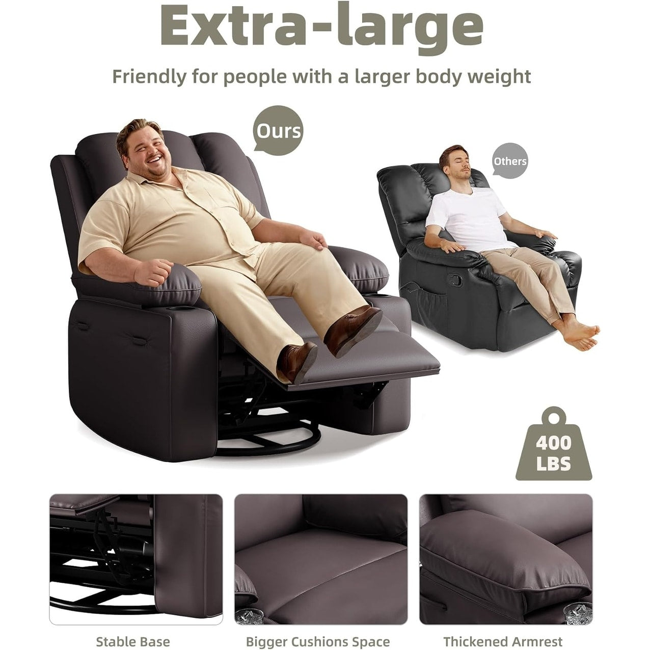 360° Swivel Oversized Recliner Chairs with Heat and Massage