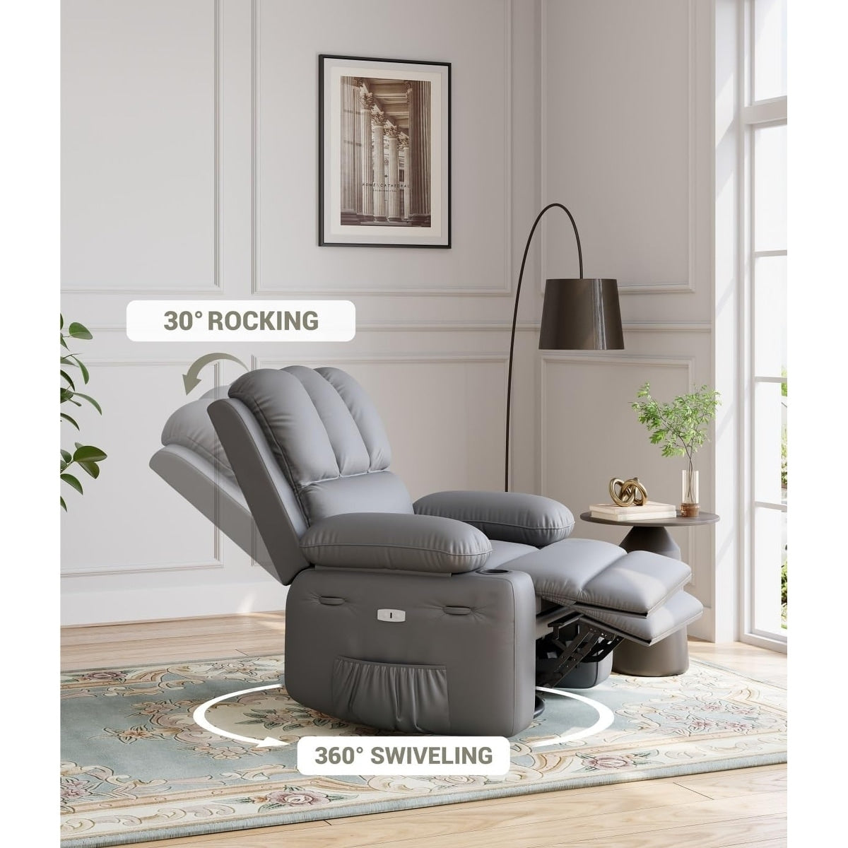360° Swivel Oversized Recliner Chairs with Heat and Massage