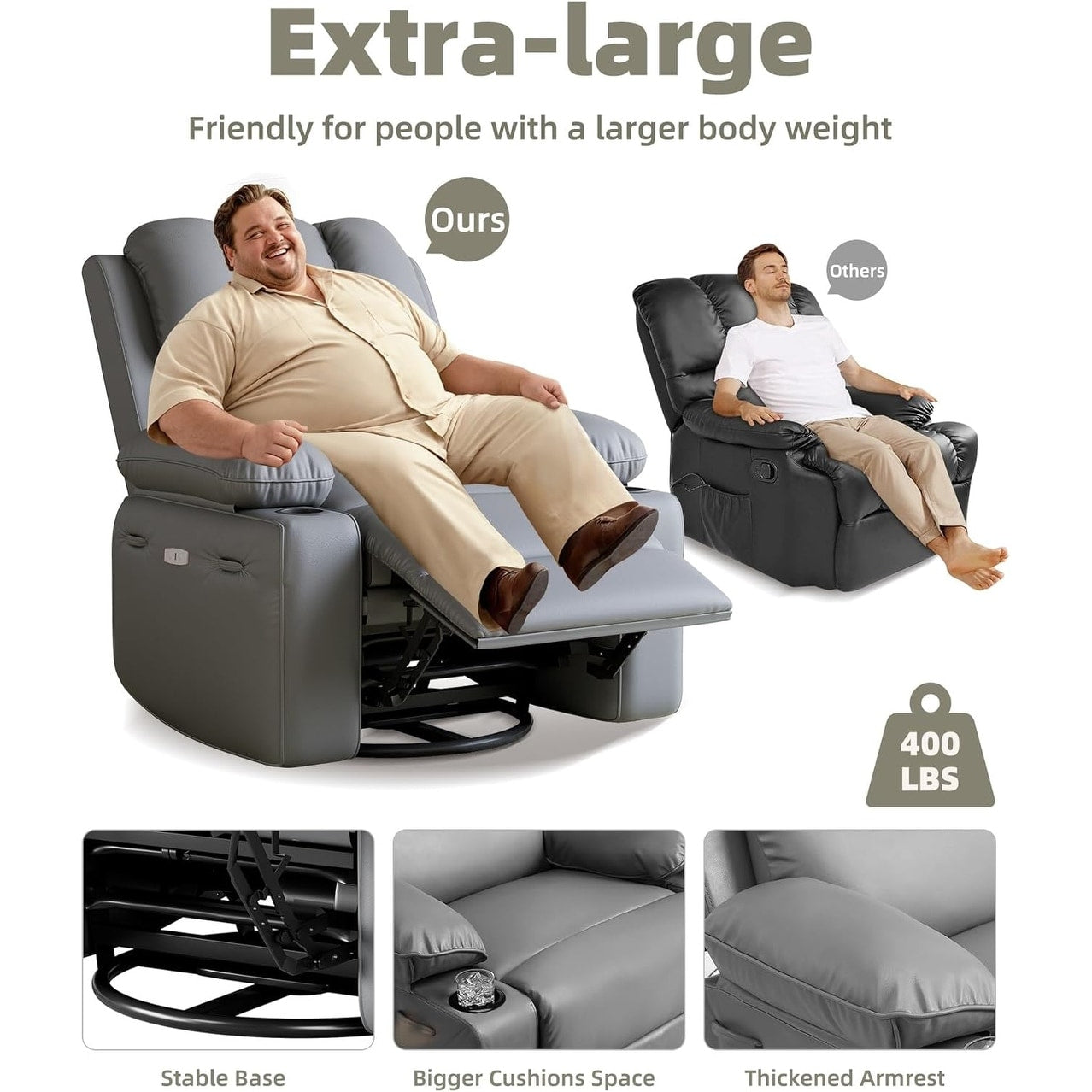 360° Swivel Oversized Recliner Chairs with Heat and Massage